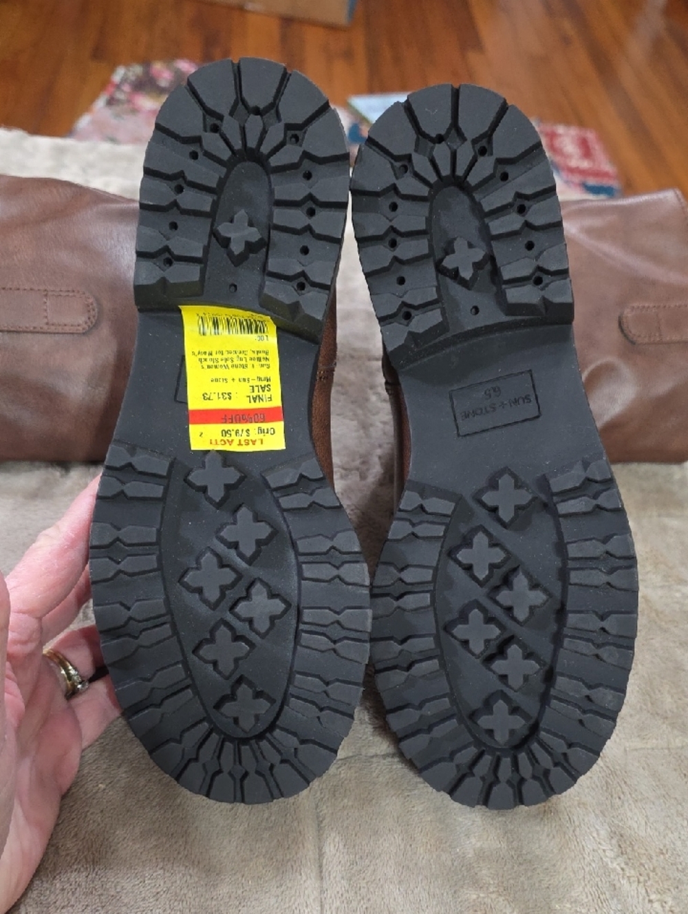 NWT Sun + Stone Women's Chocolate Boots Slouchy Chunky Soles Mid-Calf‎ Sz 6.5 - Picture 8 of 10